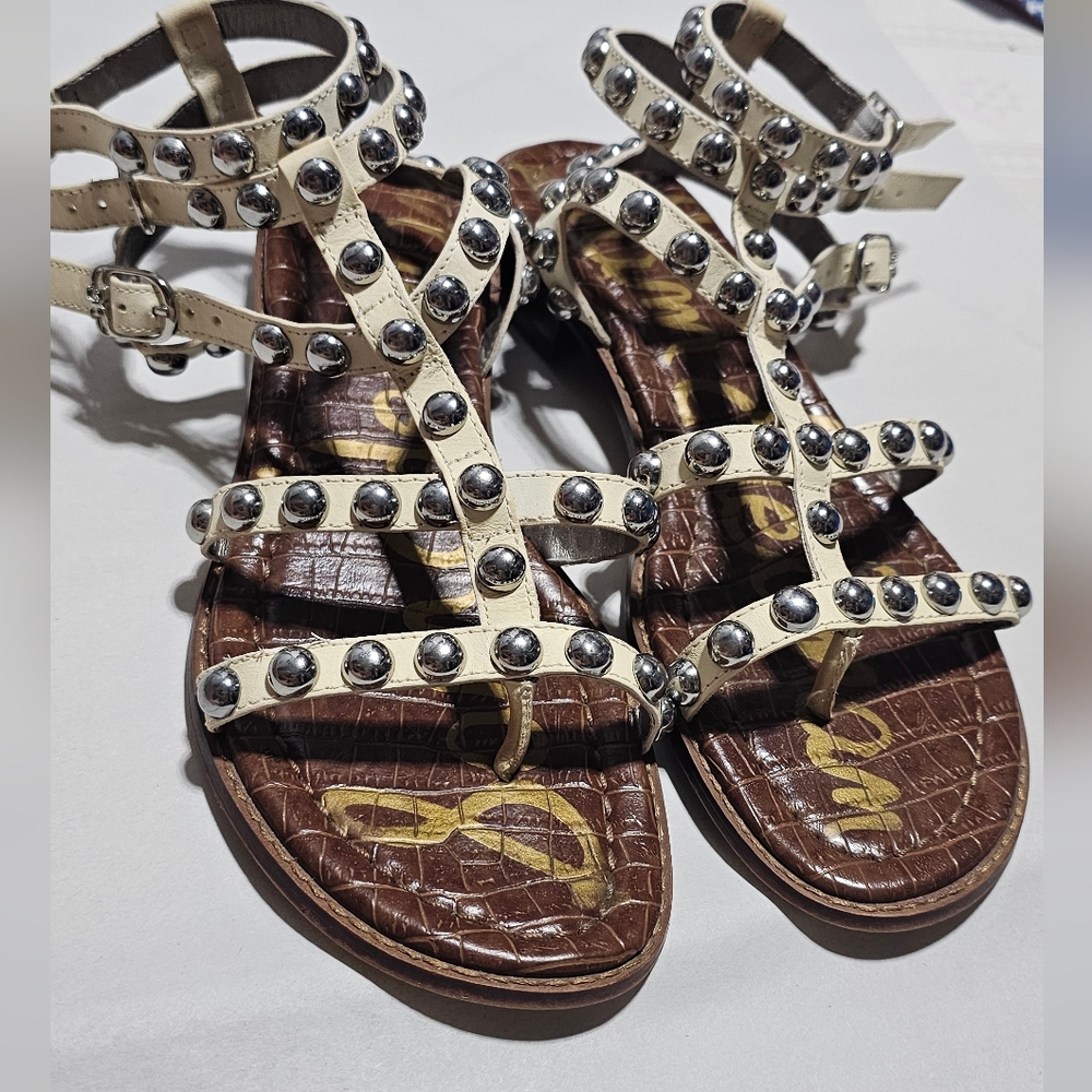 SAM EDELMAN Eavan Studded Gladiator Sandals Sz 7.5 Cream